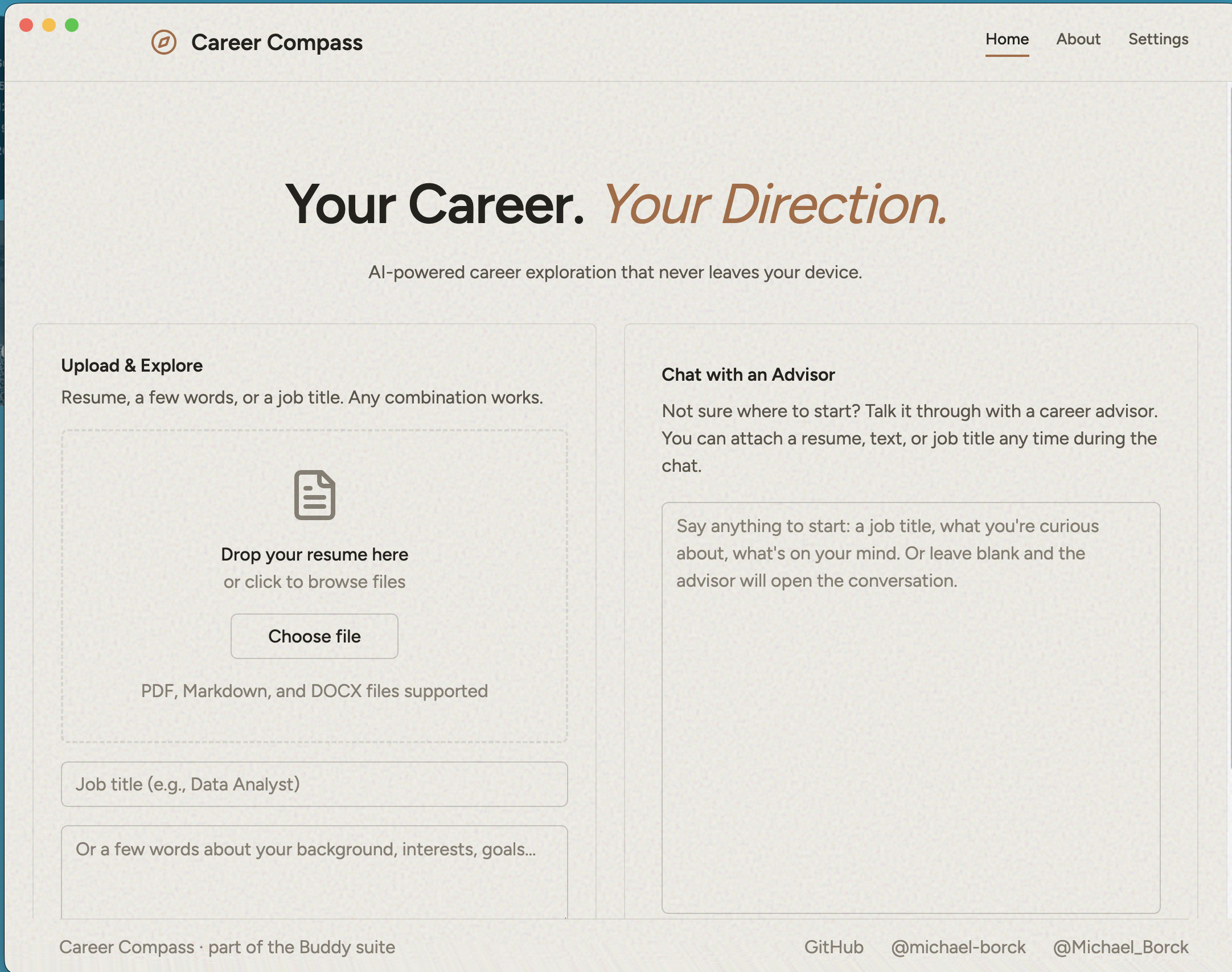 Career Compass desktop interface