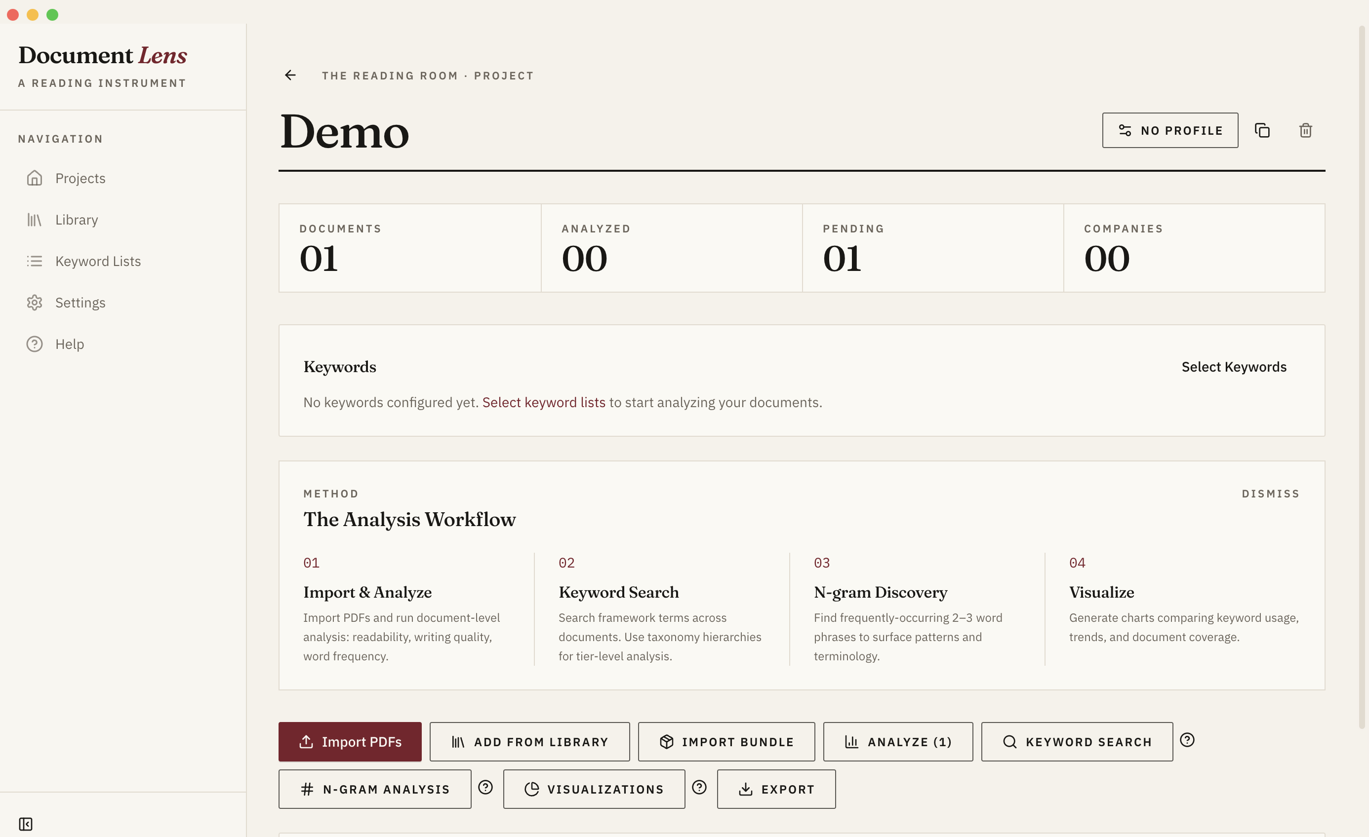 Document Lens main interface