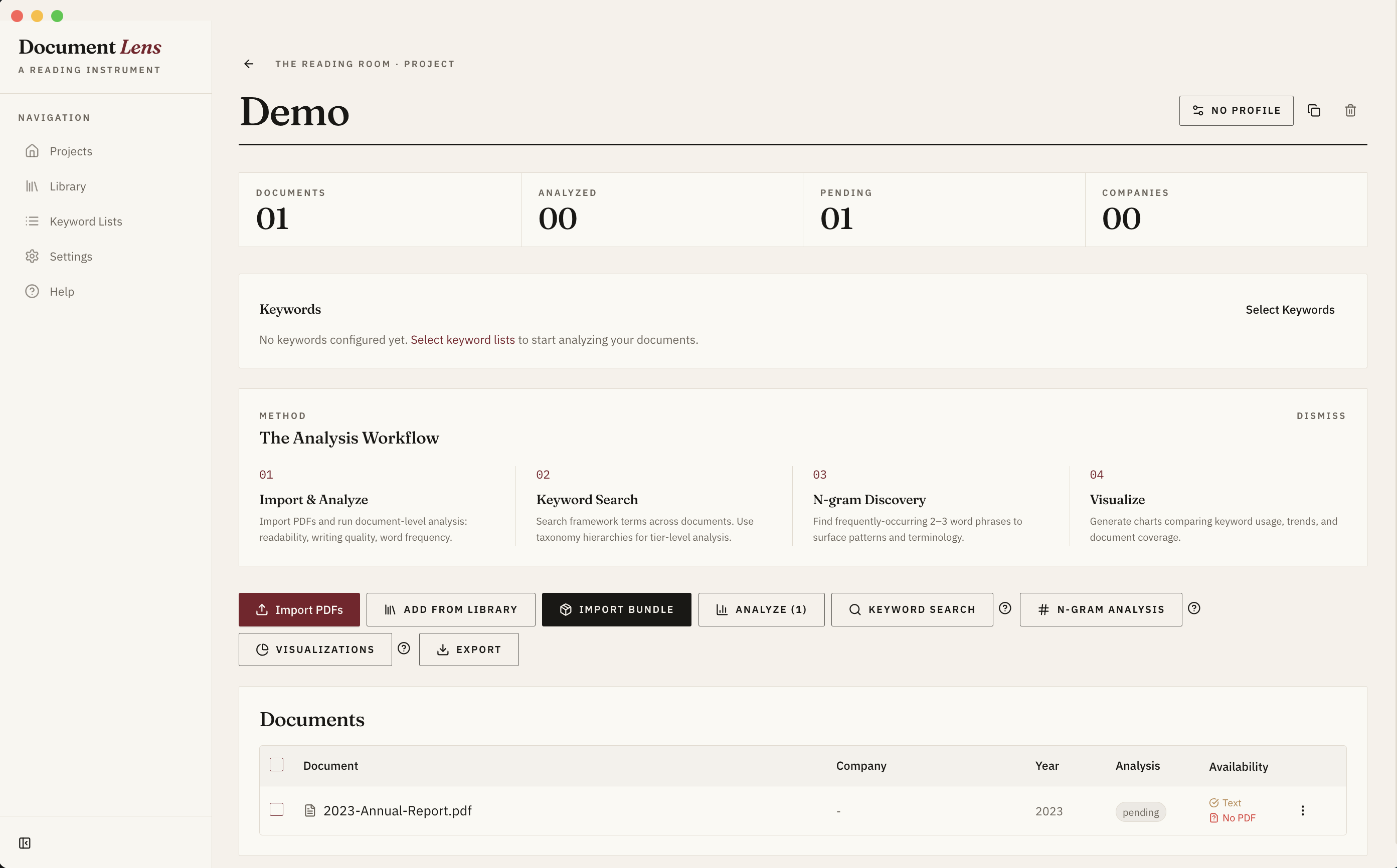 Document Lens analysis view
