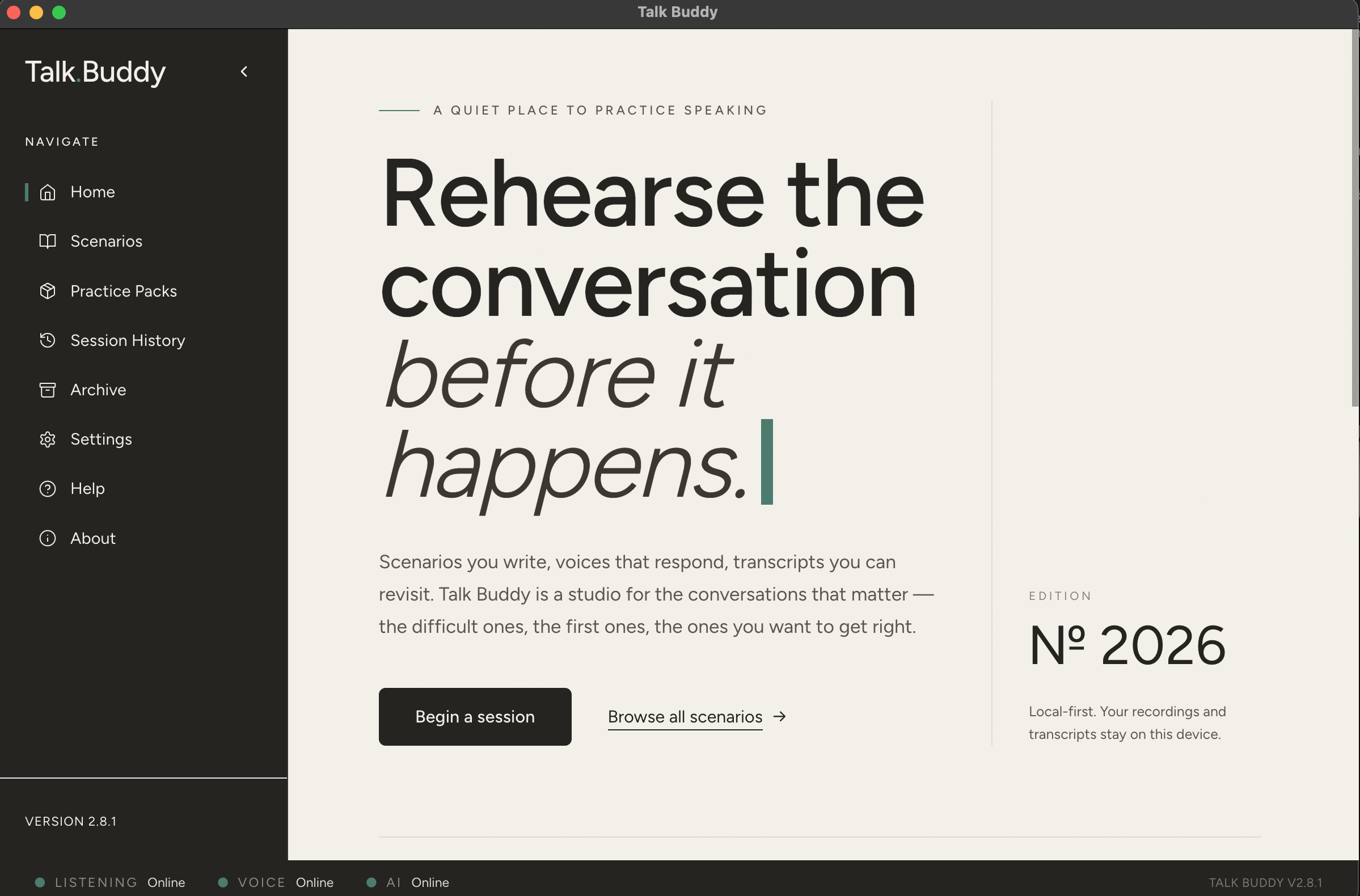 Talk Buddy main interface