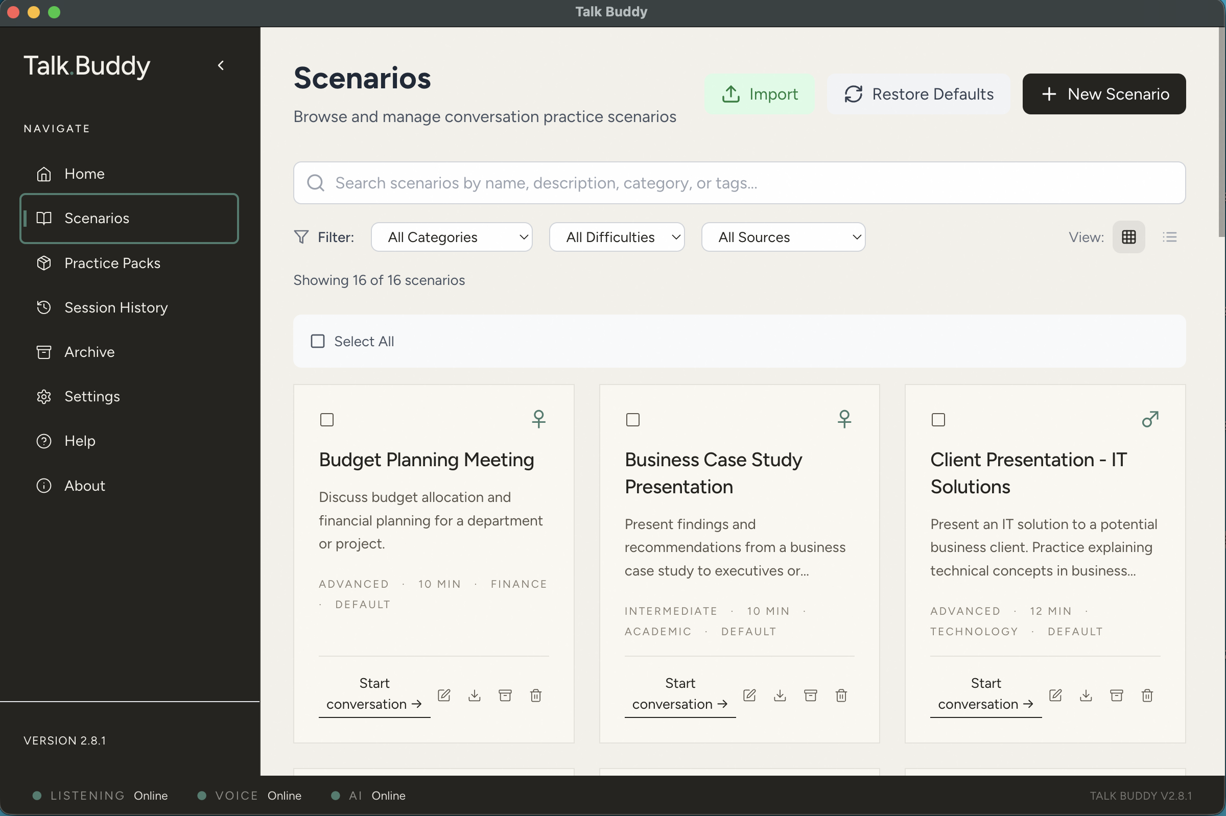 Talk Buddy session view